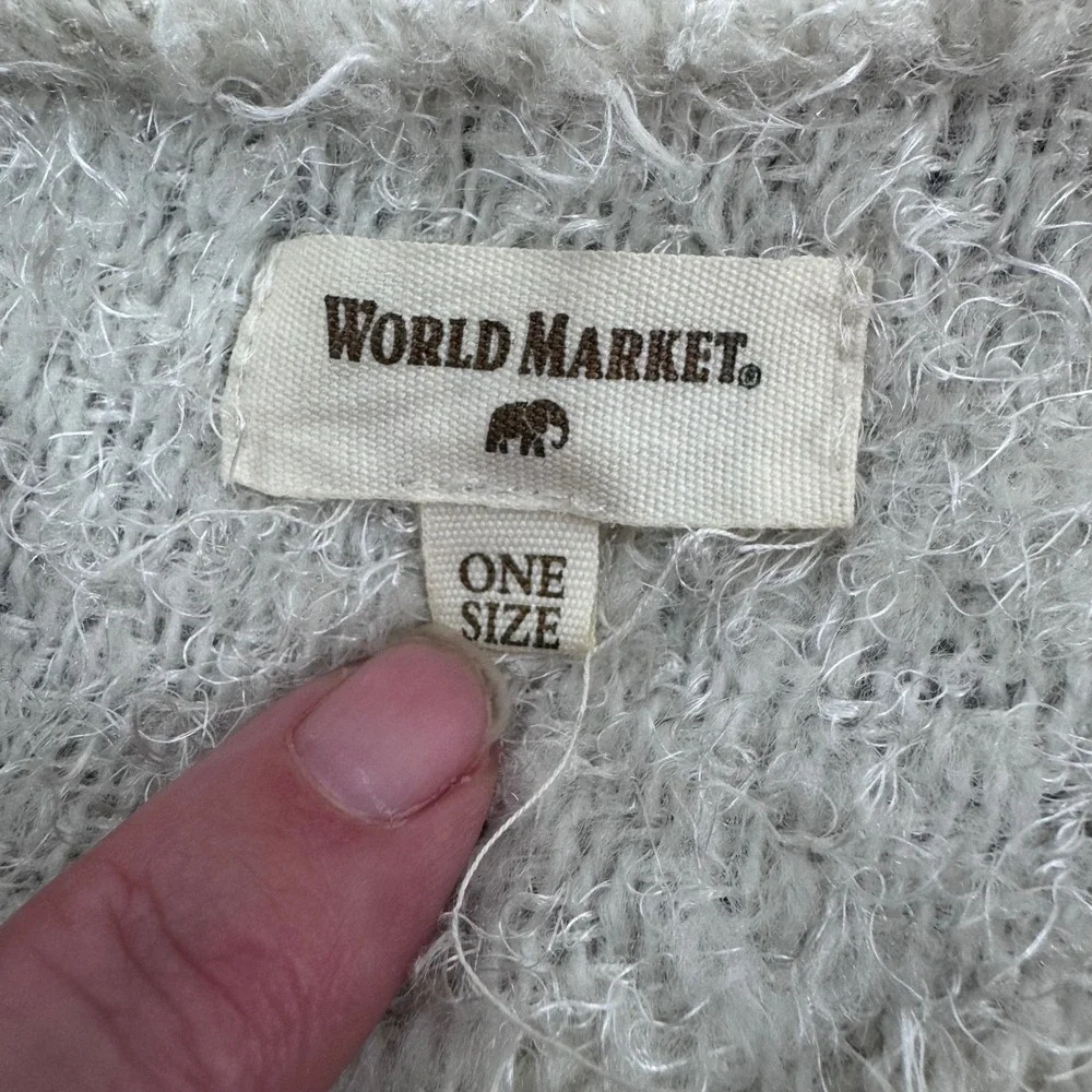 World Market Cardigan Wrap Womens One Size Cream Striped Fringe Shaggy Boho
